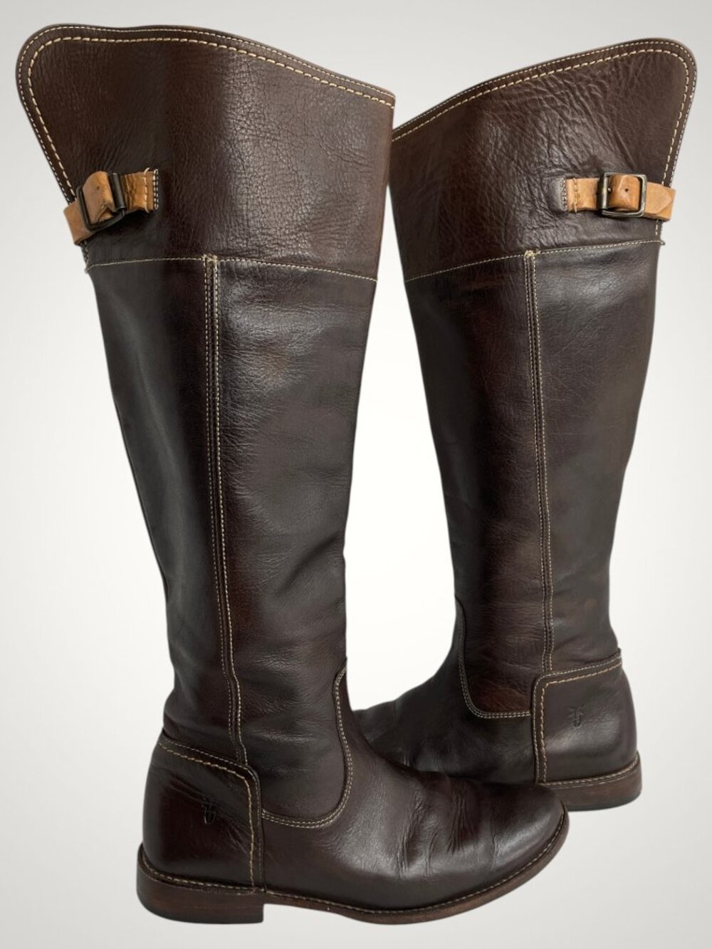 Frye Paige Cuff Leather Tall Riding Boots Dark Brown Women's 7.5 B